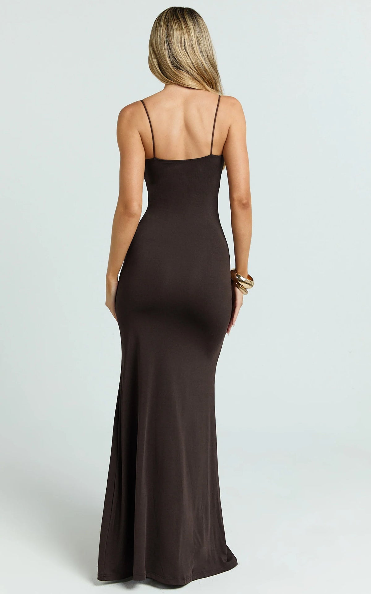 Edna Maxi Dress - Straight Neck A Line Maxi Dress in Choc