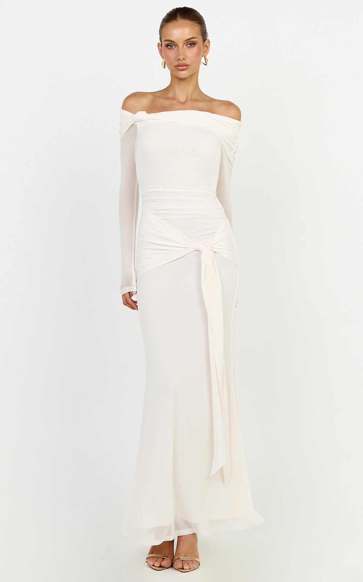 Waverly Maxi Dress - Long Sleeve Off Shoulder Dress in Cream