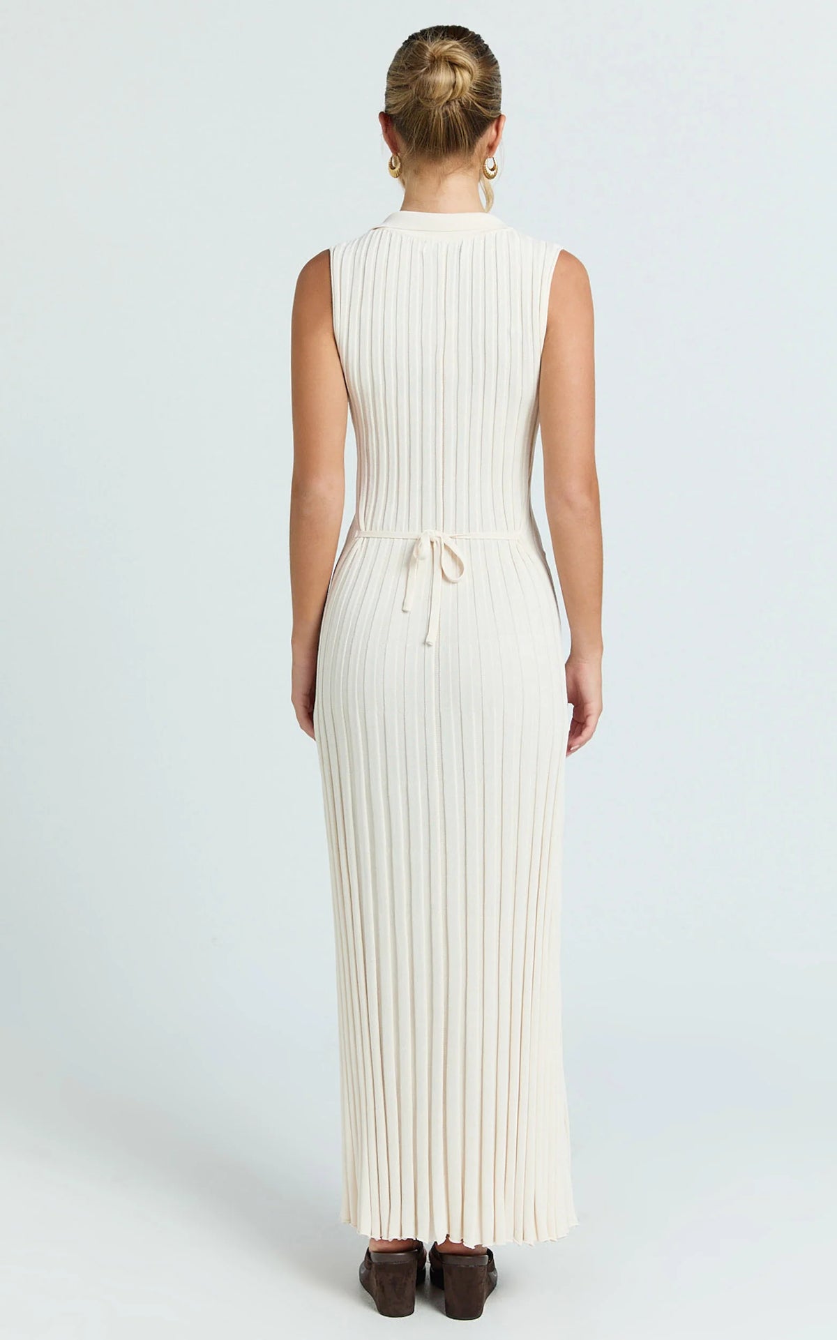 Kara Maxi Dress - Sleeveless Collared V Neck Knit Dress in Cream