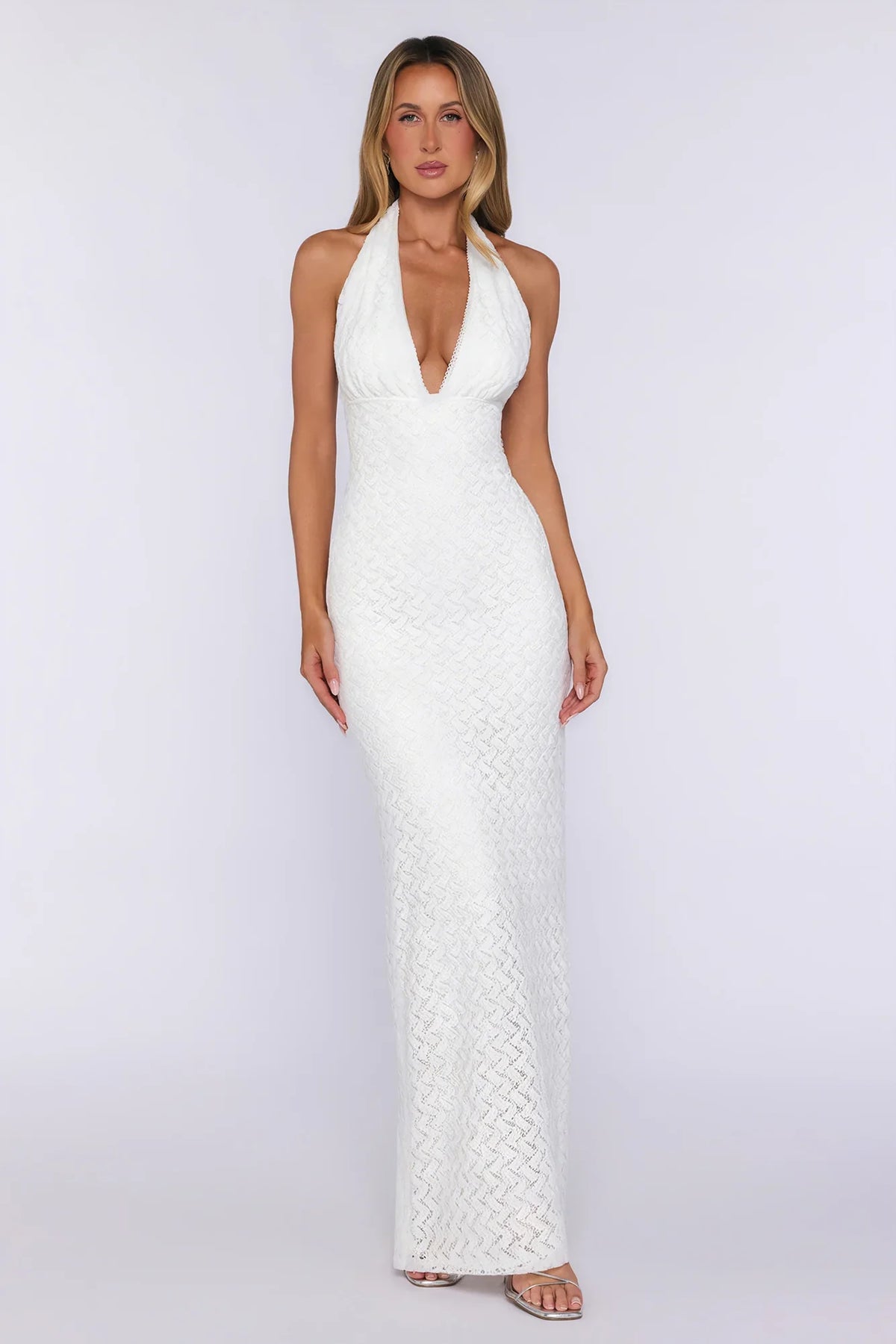 Flirty Daydream Halter Knit Maxi Dress White