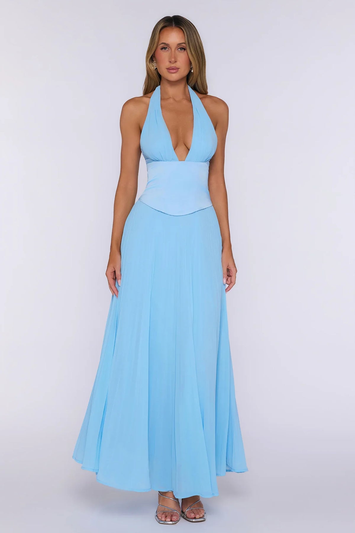 The Pretty Waltz Halter Maxi Dress Light Blue