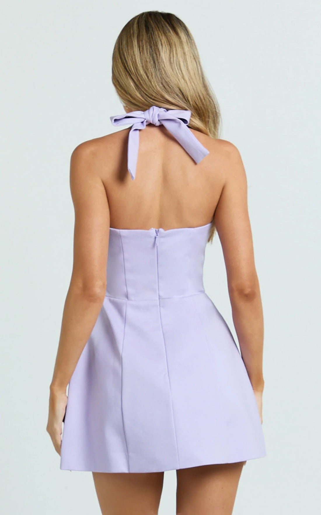 Dante Mini Dress - Halter Neck Tie Tulip Skirt Dress in Lilac