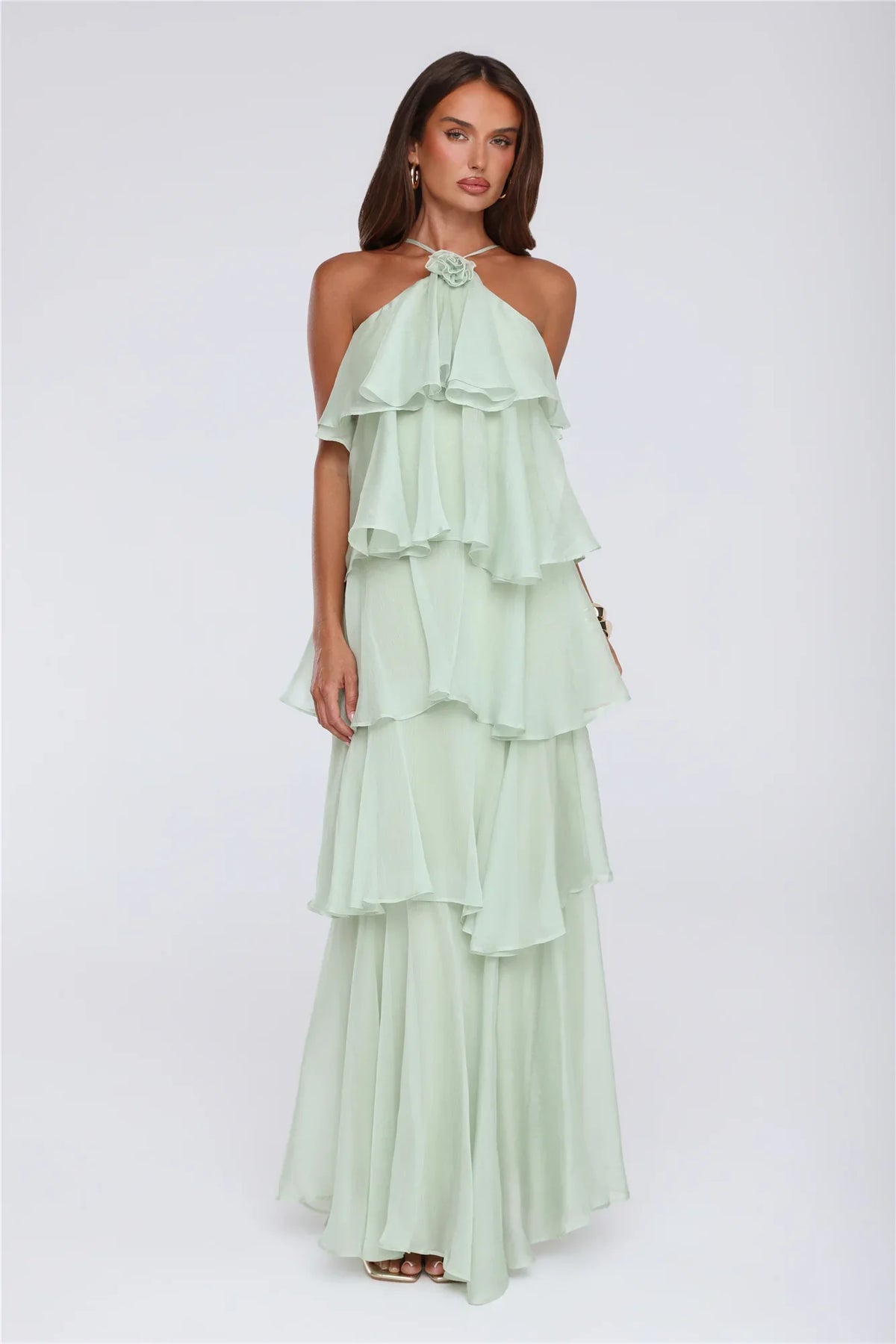 Dreamy Rosette Halter Maxi Dress Mint