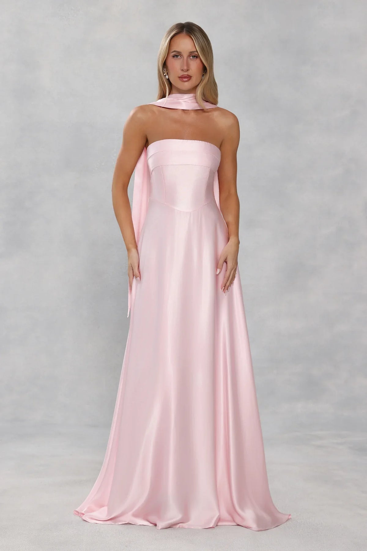 The Serina Strapless Satin Maxi Dress Light Pink