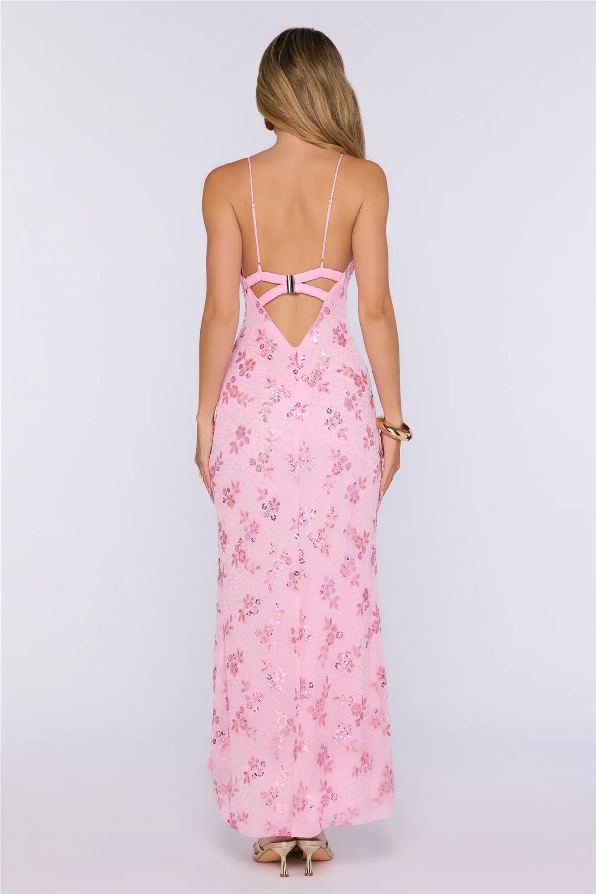 Stay Magnetic Mesh Beaded Maxi Dress Pink