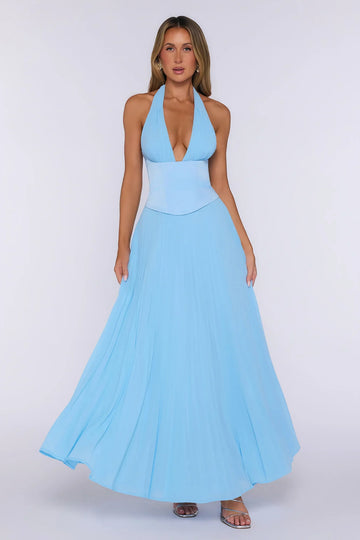 The Pretty Waltz Halter Maxi Dress Light Blue