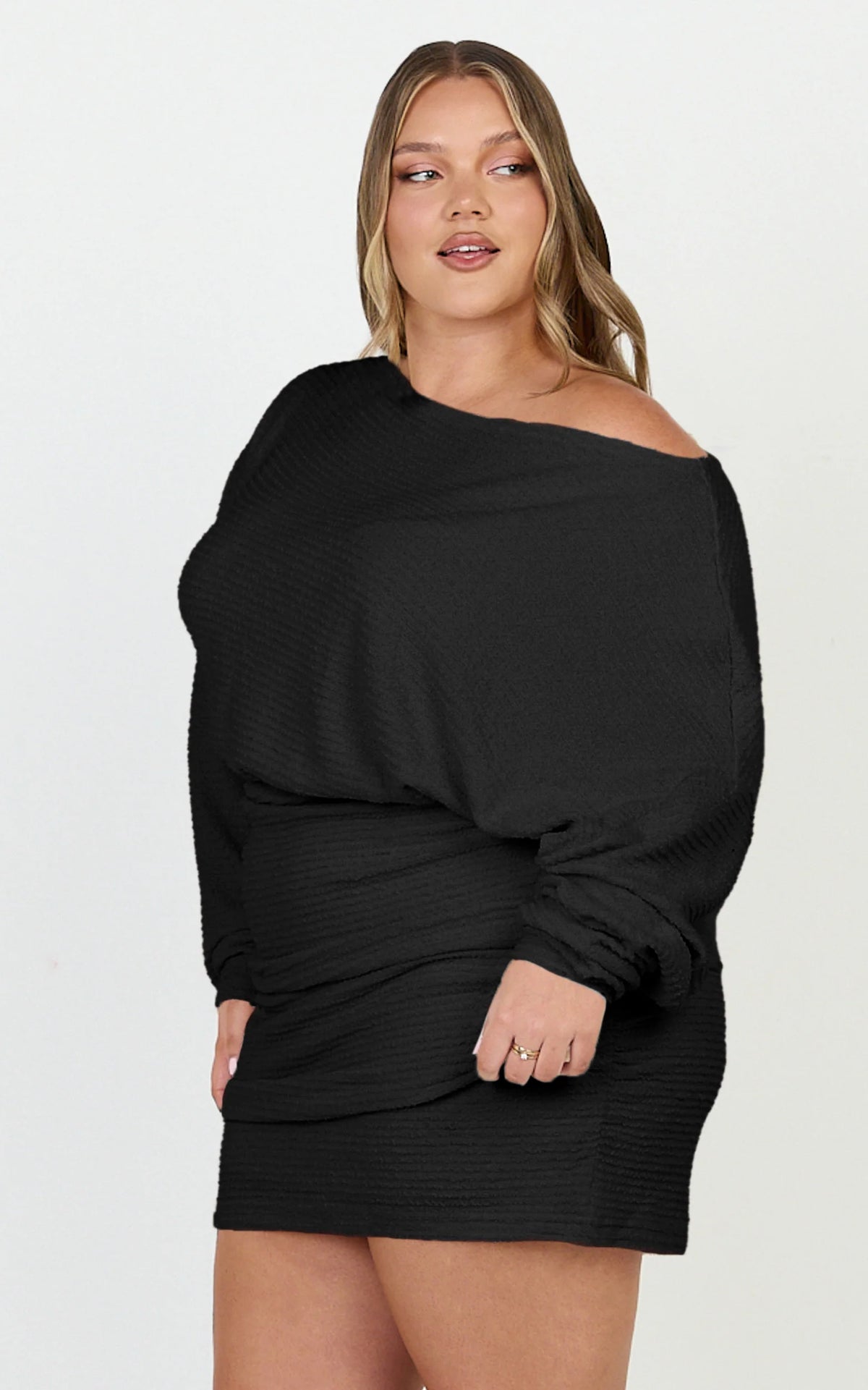 Alyce Mini Dress - Long Sleeve One Shoulder Dress in Black