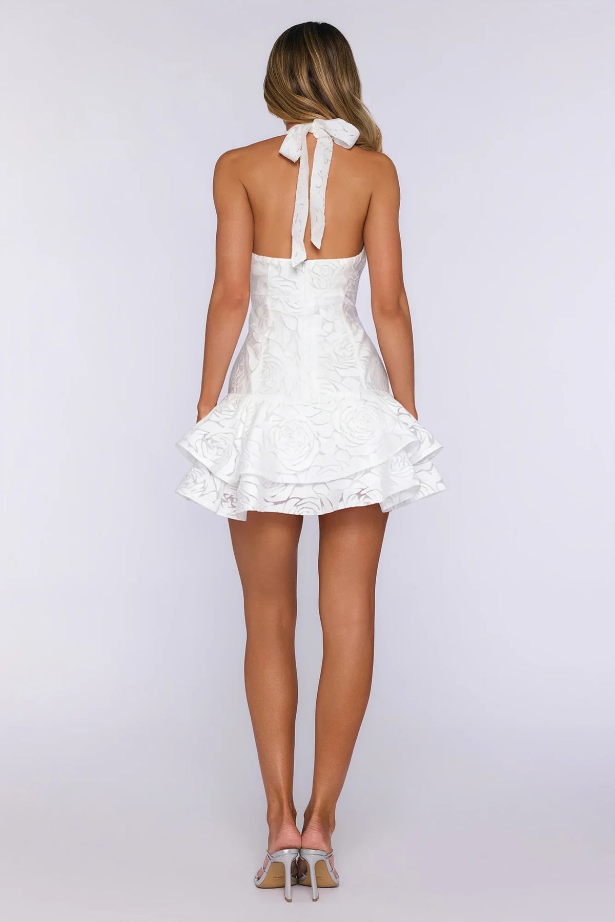Shimmer Chase Halter Mini Dress White