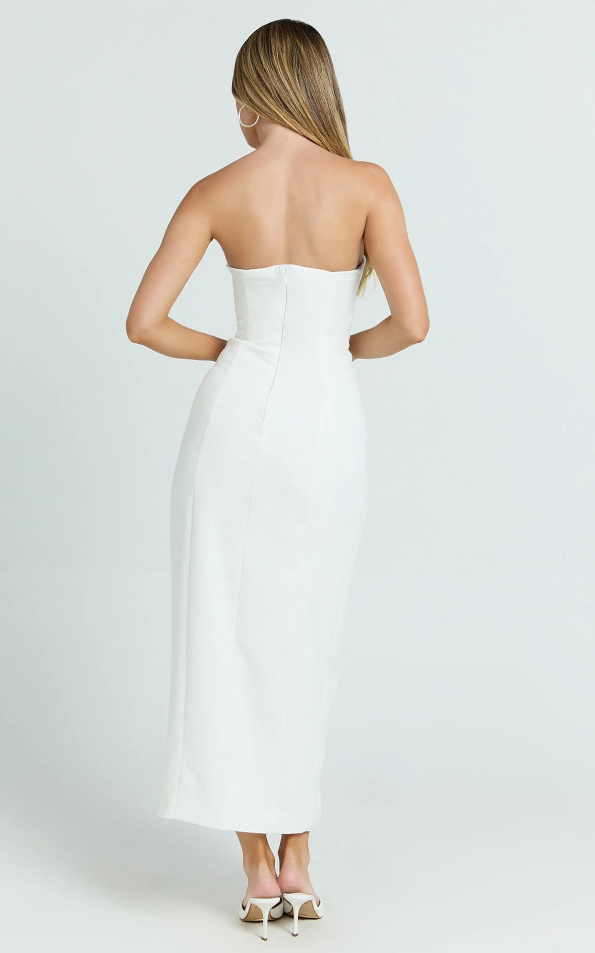 Carson Midi Dress - Strapless Double Breasted Wrap Fitted Dress in Off White