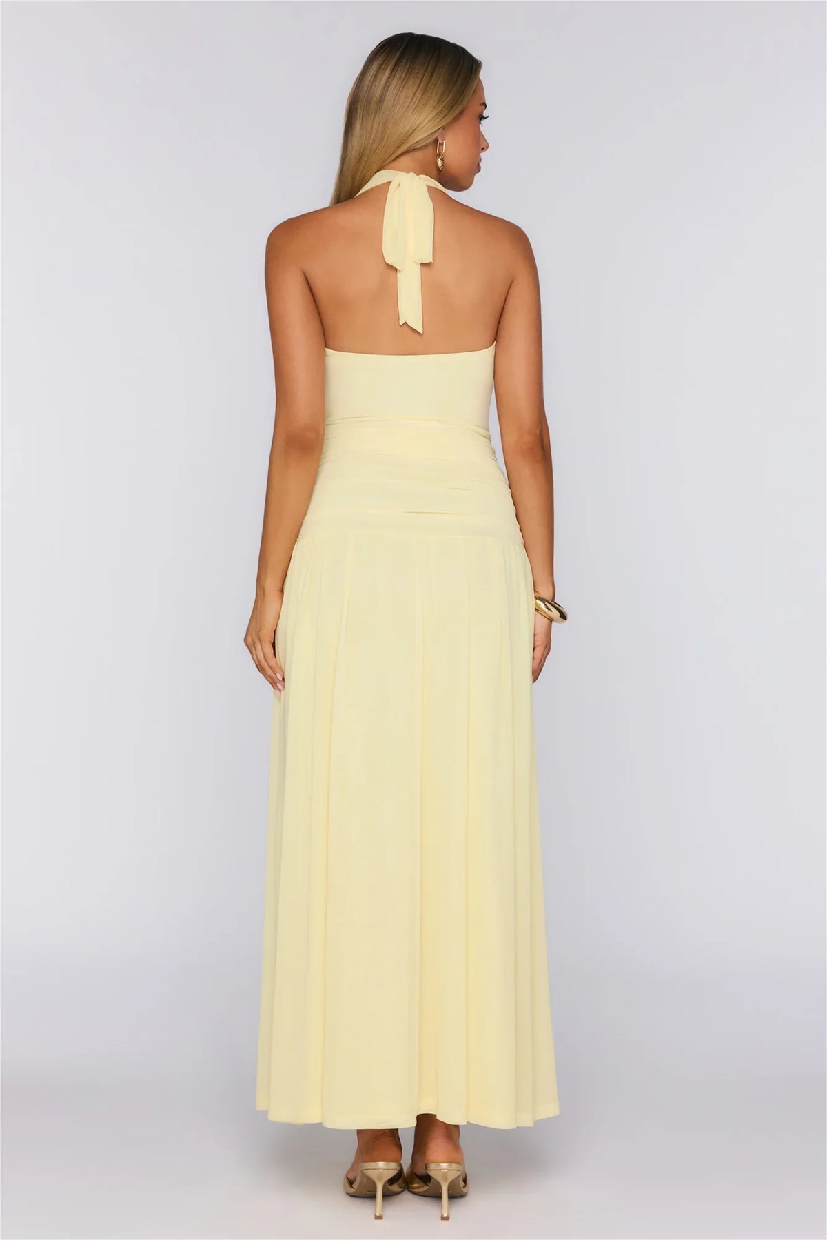 Say Less Energy Halter Mesh Maxi Dress Yellow