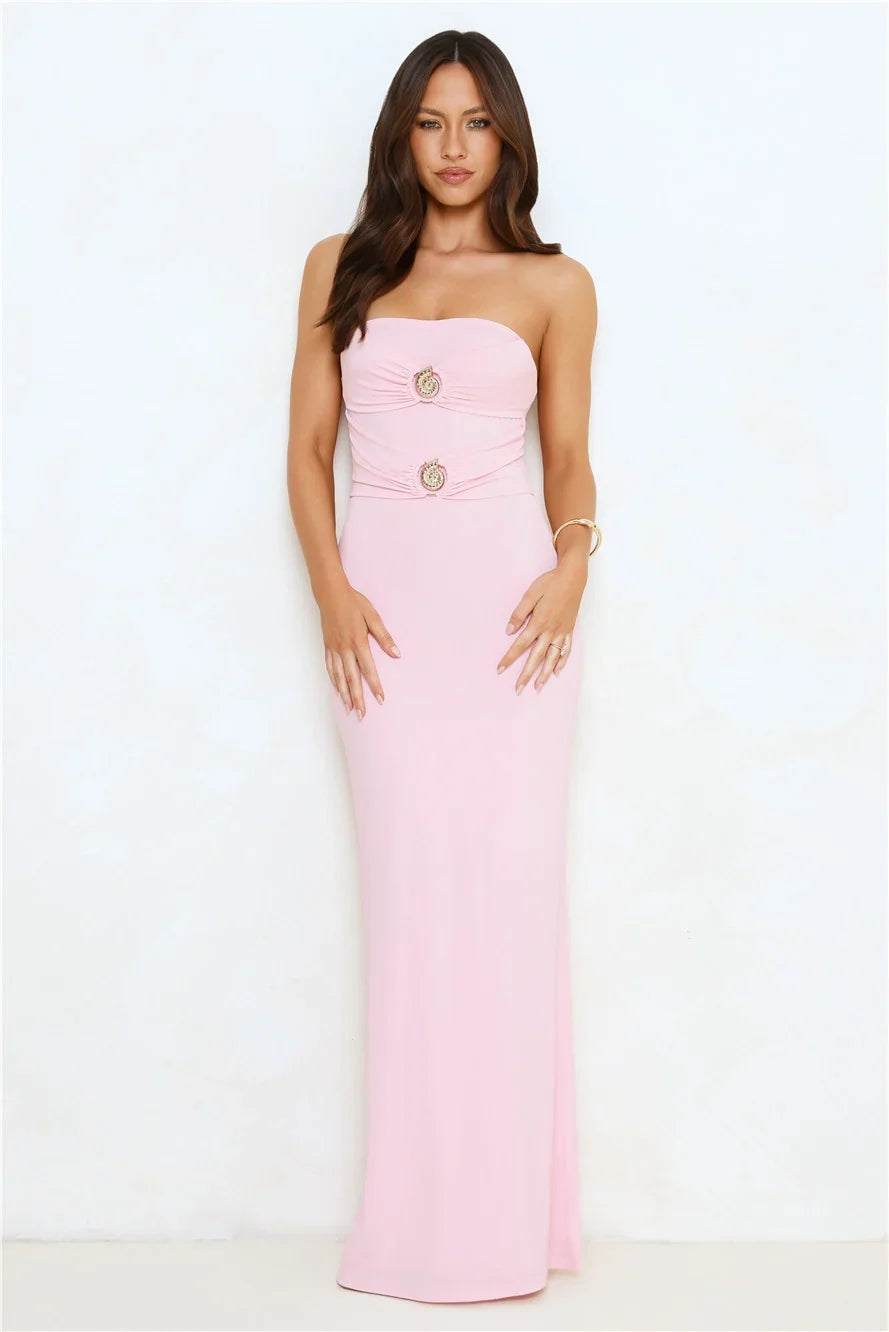 Seashore Dreaming Strapless Maxi Dress Pink