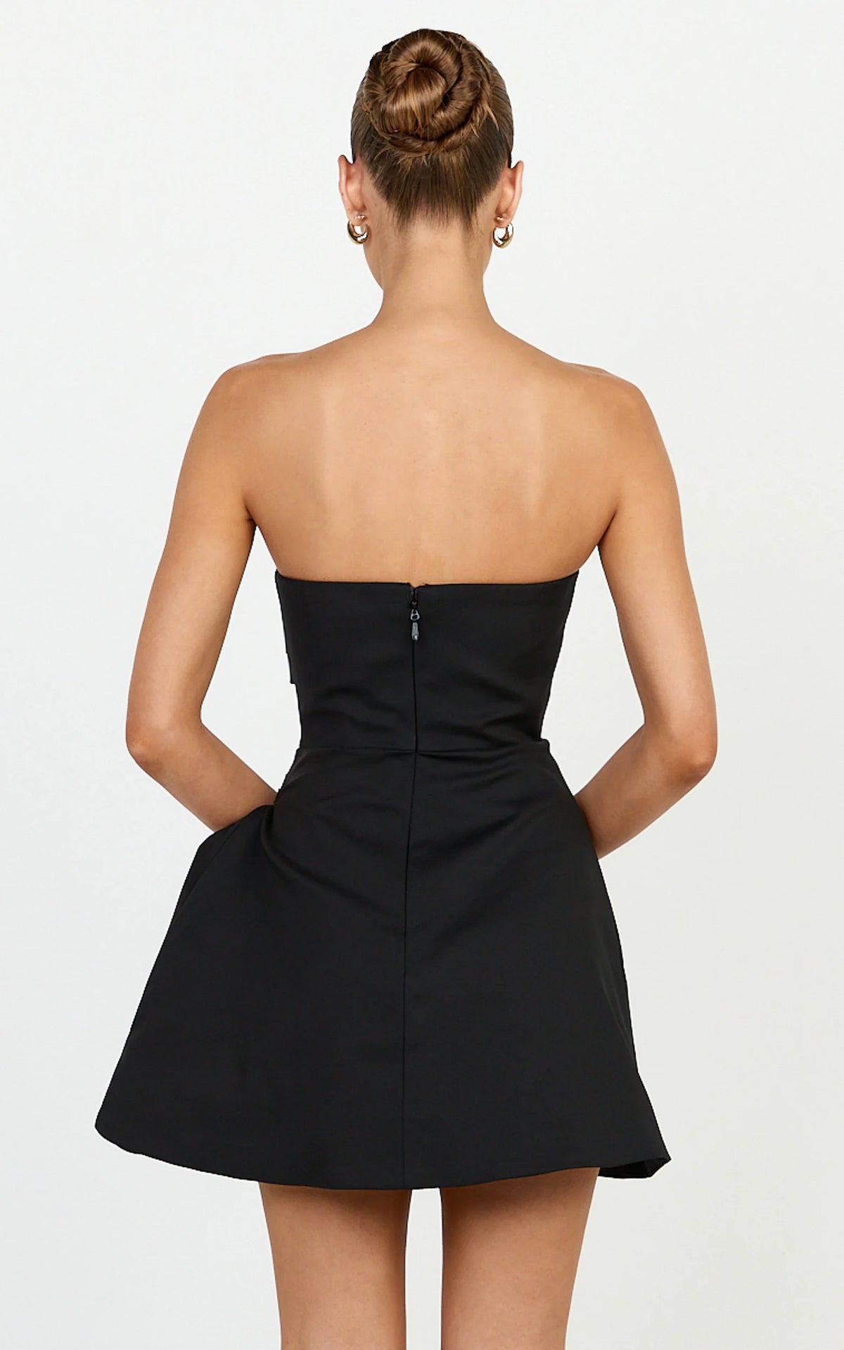 Celeste Mini Dress - Strapless Sculptural Tuck Dress in Black