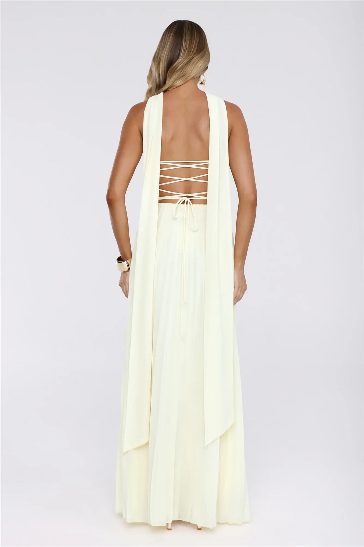 Sugar Babe Strapless Pleated Maxi Dress Yellow