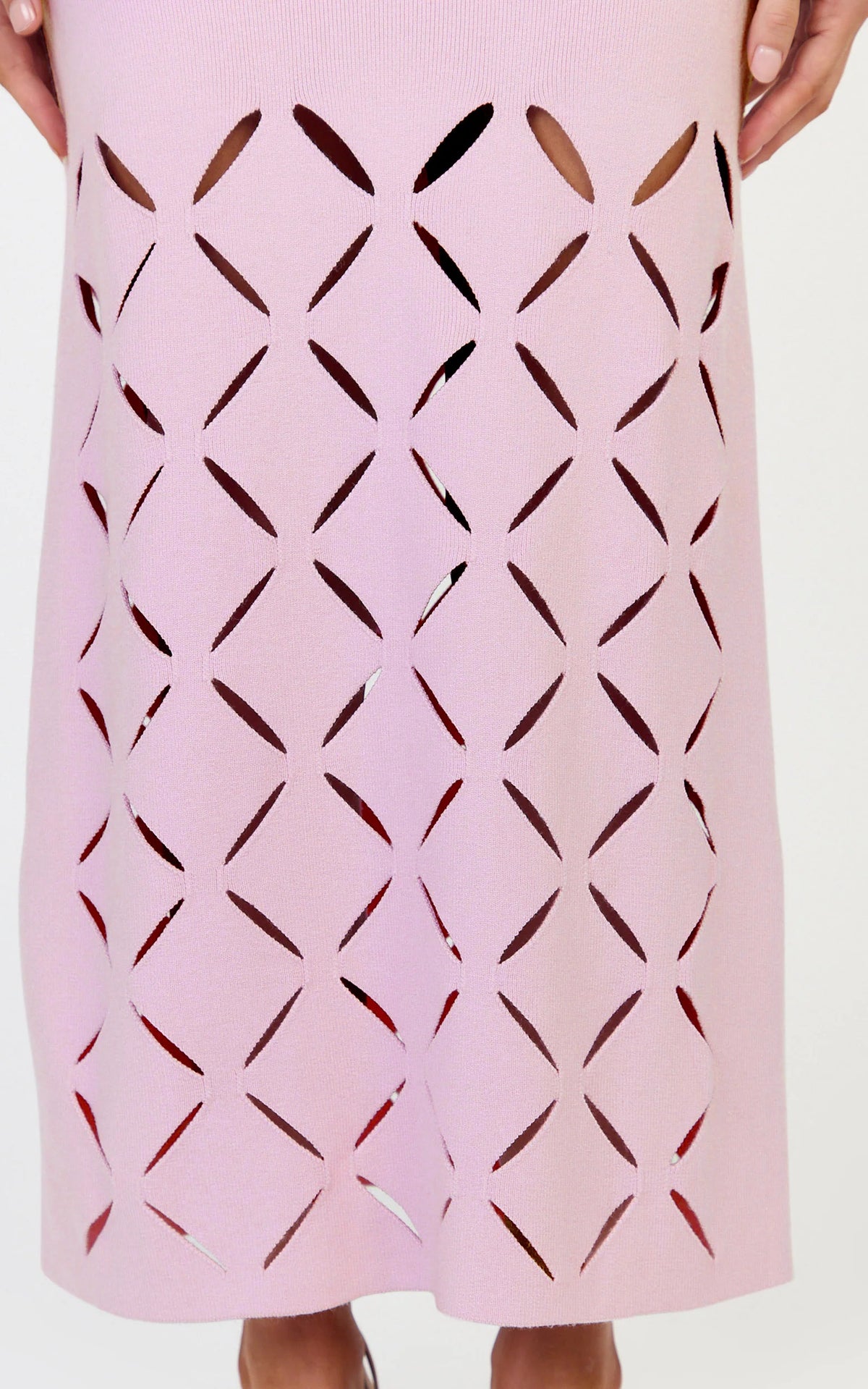 Sabrina Midi Dress - Scoop Neck Laser Cut Dress in Pink