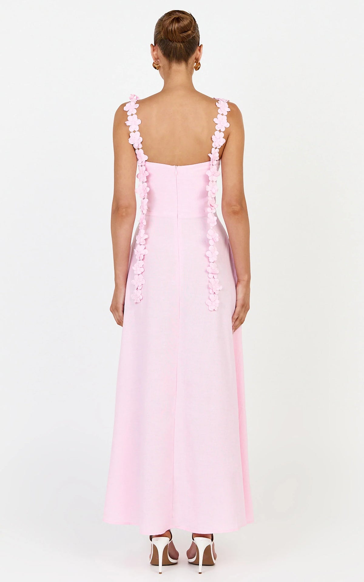 Clementine Midi Dress - 3D Floral Strap Dress in Pink