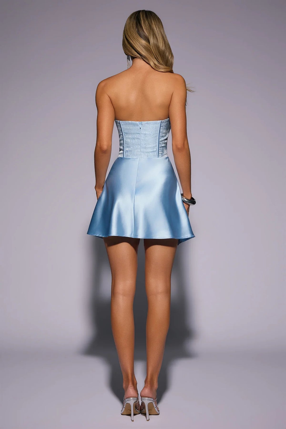 Dressed To Dazzle Strapless Satin Mini Dress Blue