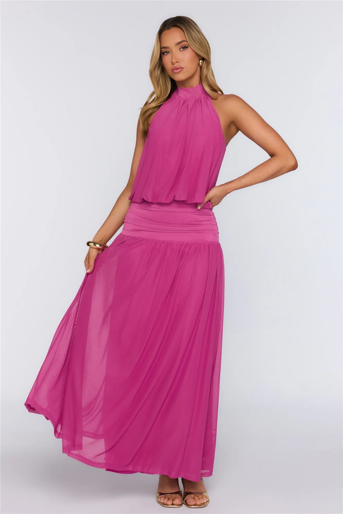 Dreamy Flowy Halter Maxi Dress Magenta