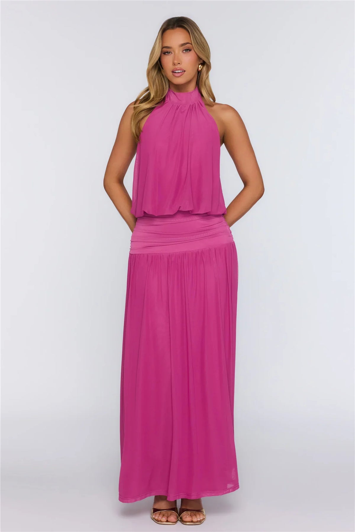 Dreamy Flowy Halter Maxi Dress Magenta