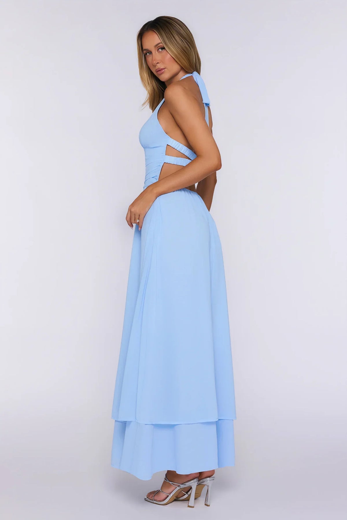 Pretty Love Language Halter Maxi Dress Blue
