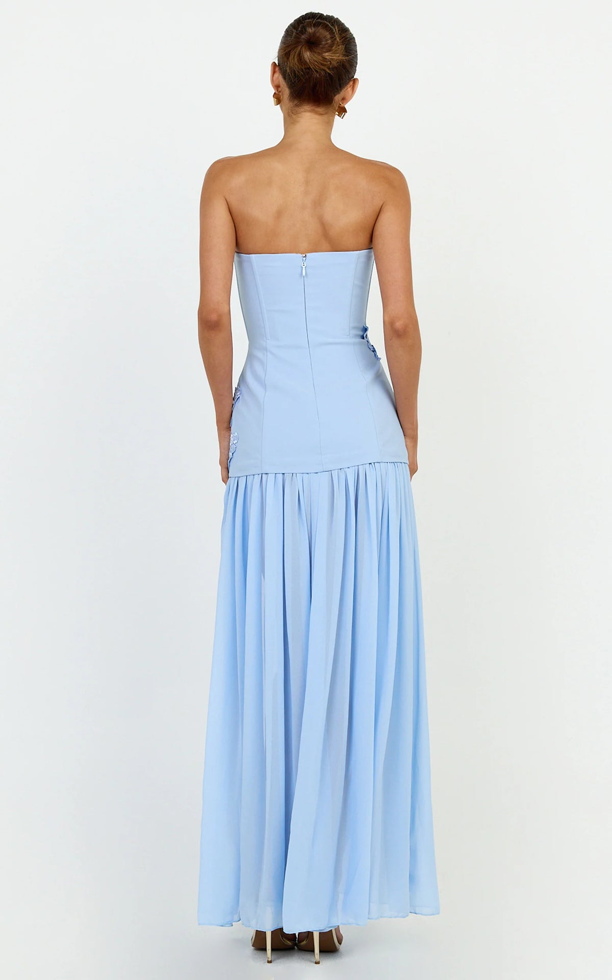 Jefferies Maxi Dress - Peplum Bodice Contrast Georgette Dress in Light Blue
