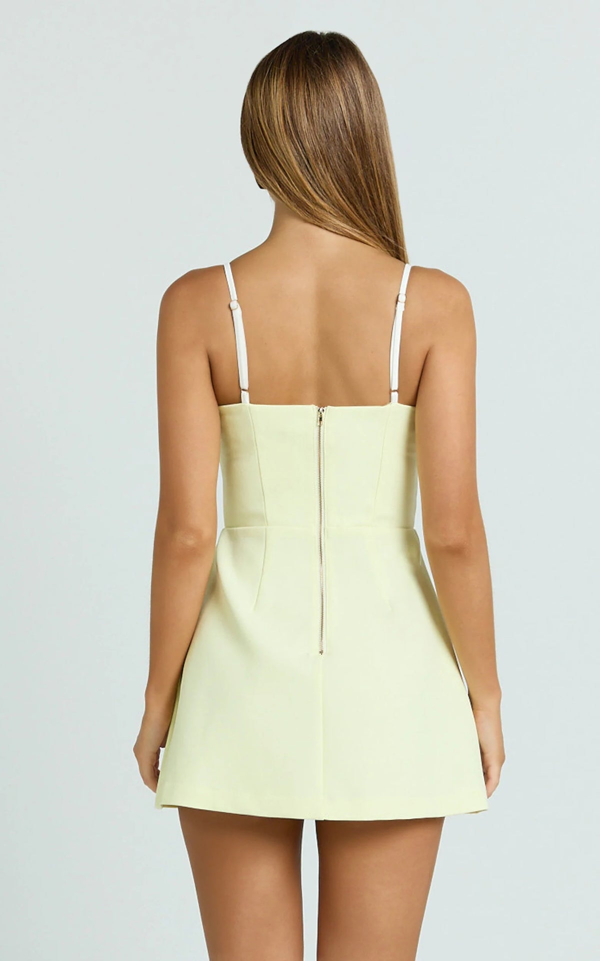 Anna Mini Dress - Contrast Neck Tulip Skirt Dress in Lemon and White