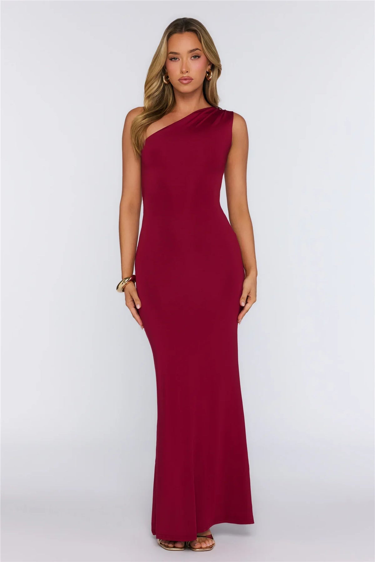 Dreamstate Dressing One Shoulder Maxi Dress Burgundy
