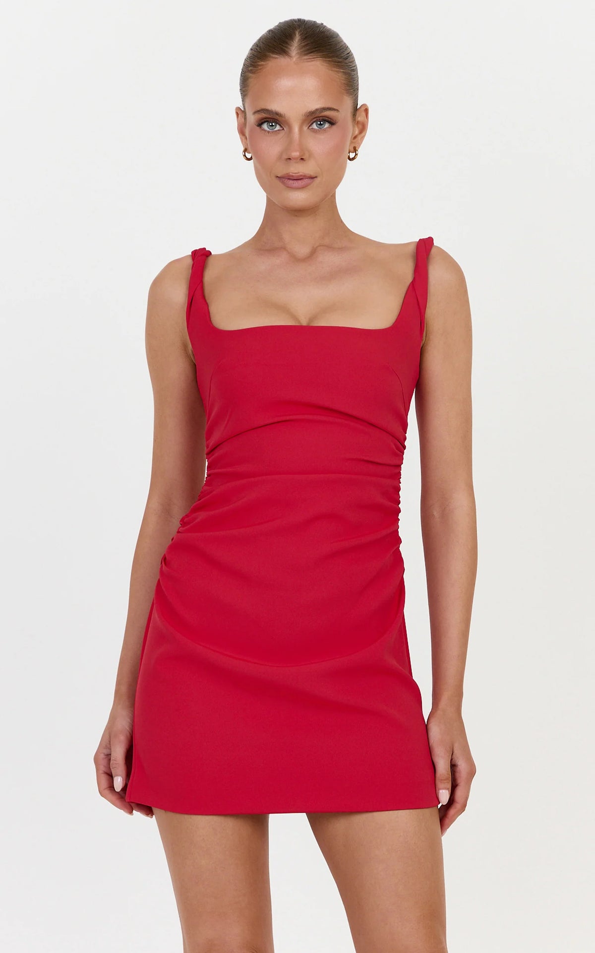 Eugenia Mini Dress - Square Neck Bodycon Dress in Red