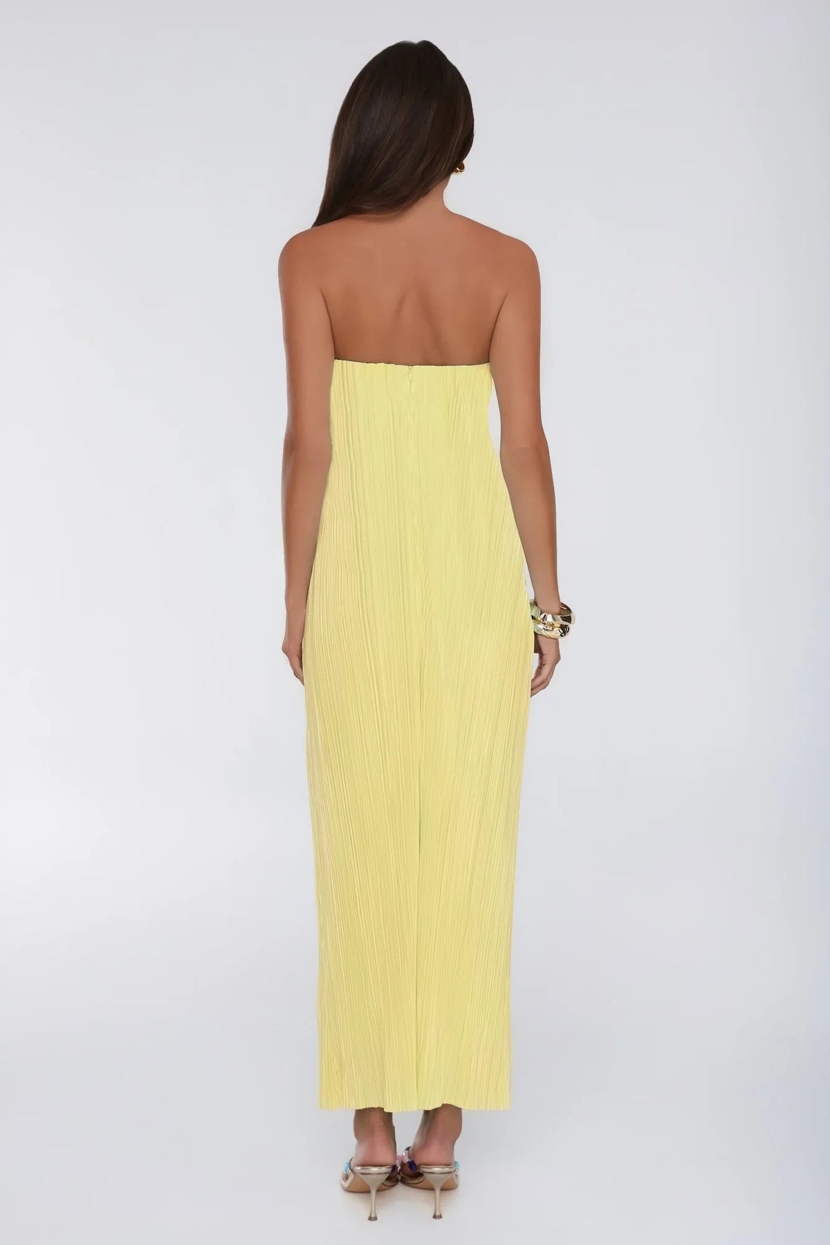 The Pretty Way Plisse Strapless Maxi Dress Yellow