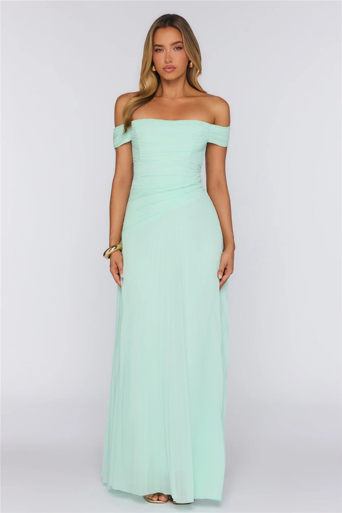 The Look Speaks Off Shoulder Maxi Dress Mint