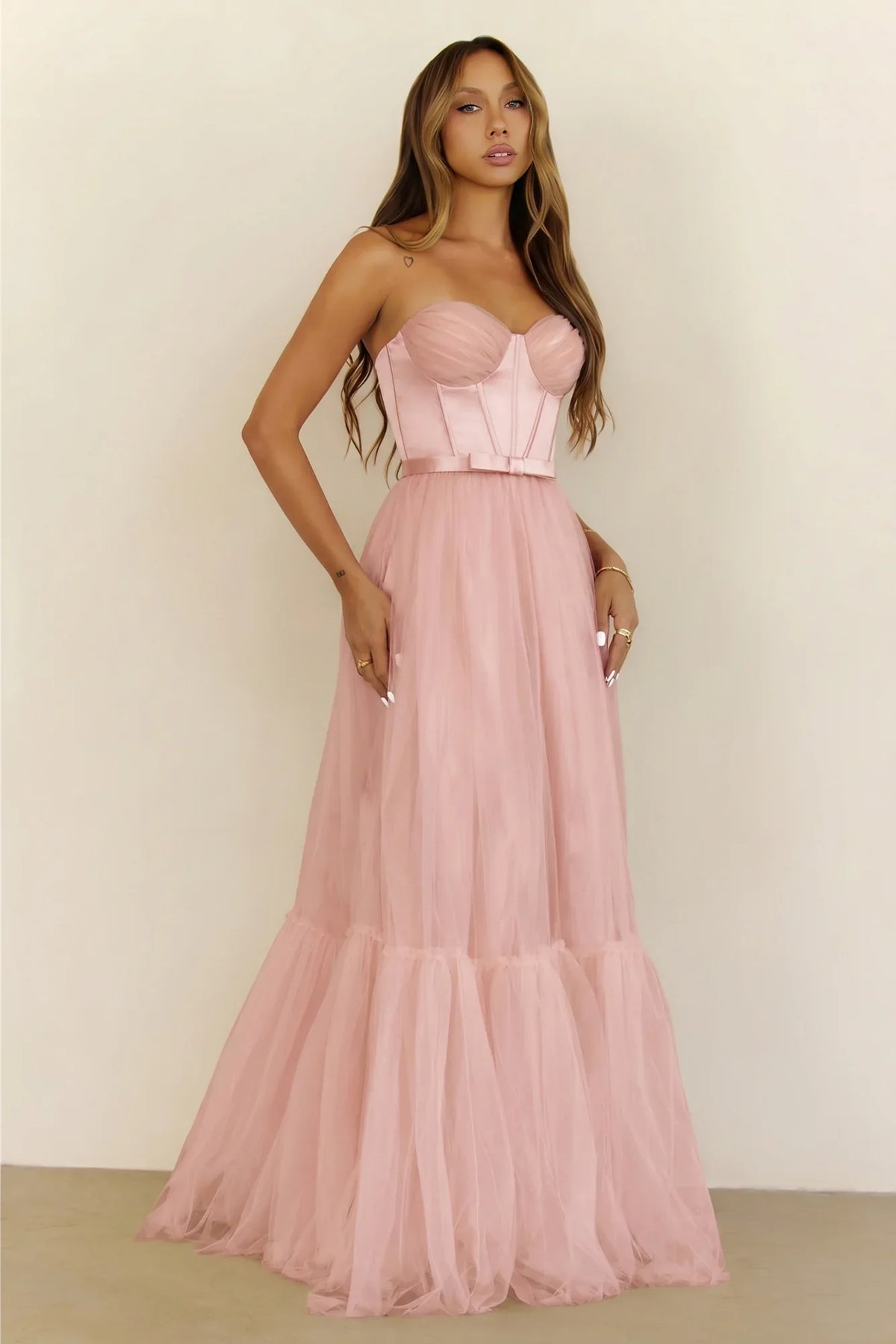 First Kiss Feeling Strapless Maxi Dress Pink