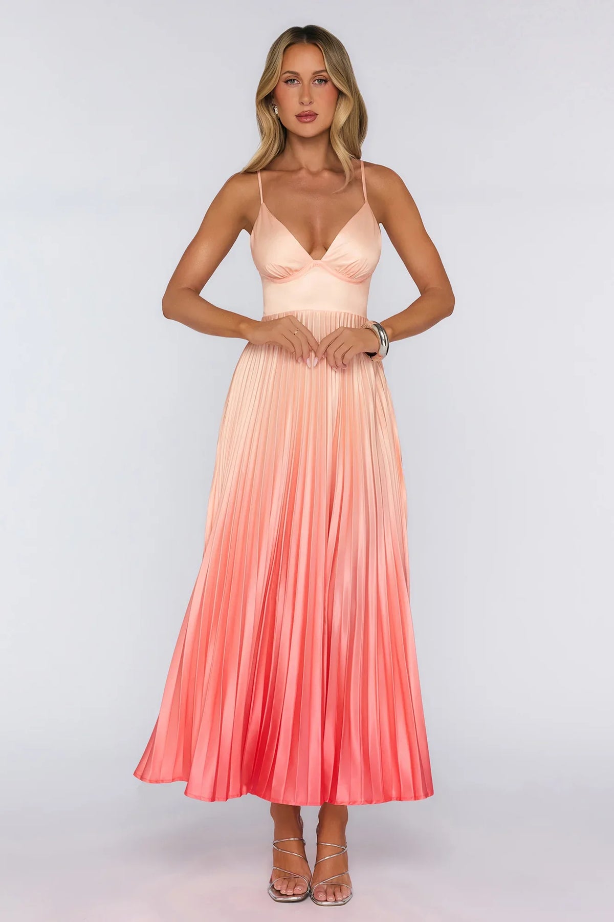 Like You Own It Satin Pleated Maxi Dress Orange