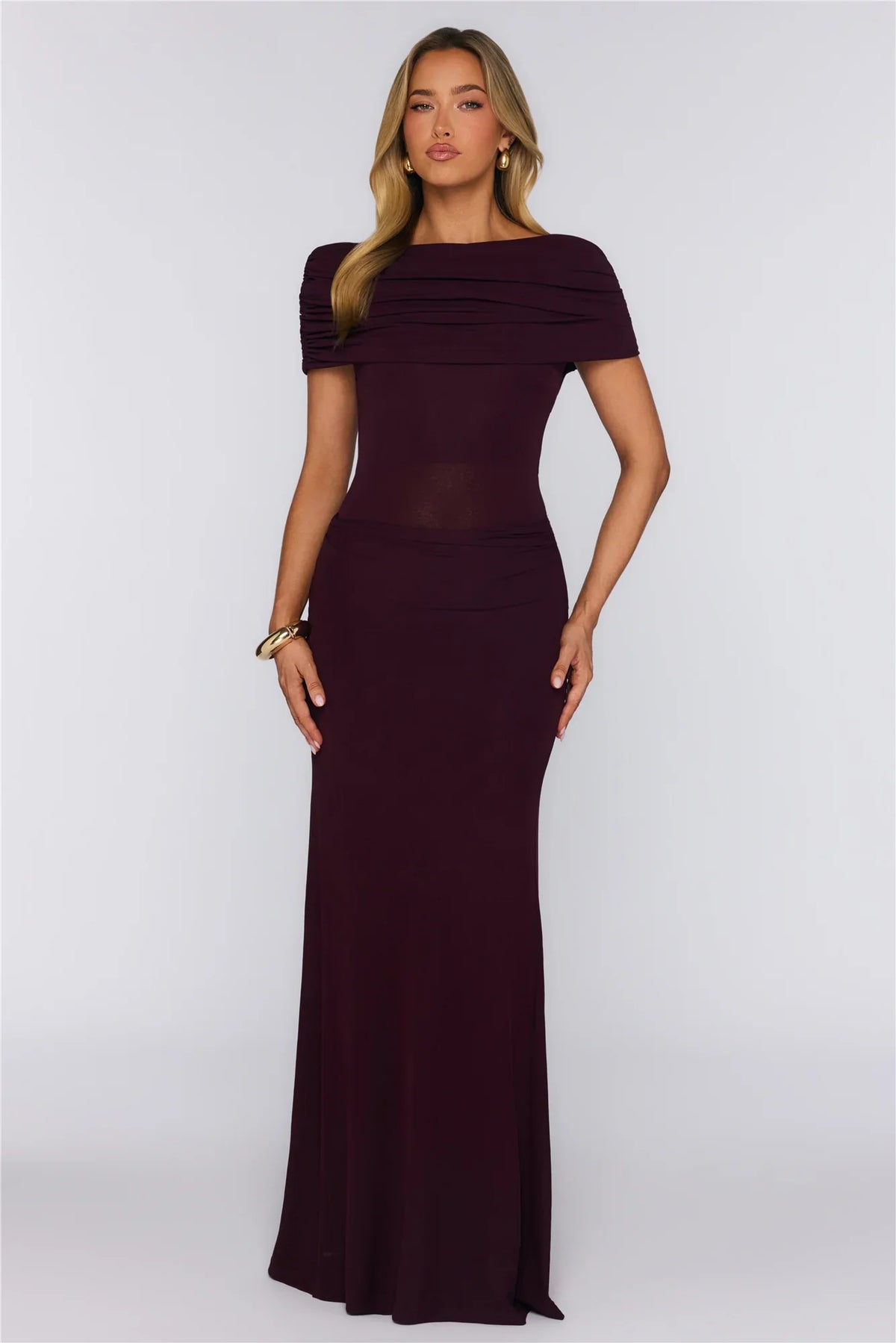 Darling Party Off Shoulder Maxi Dress Wine