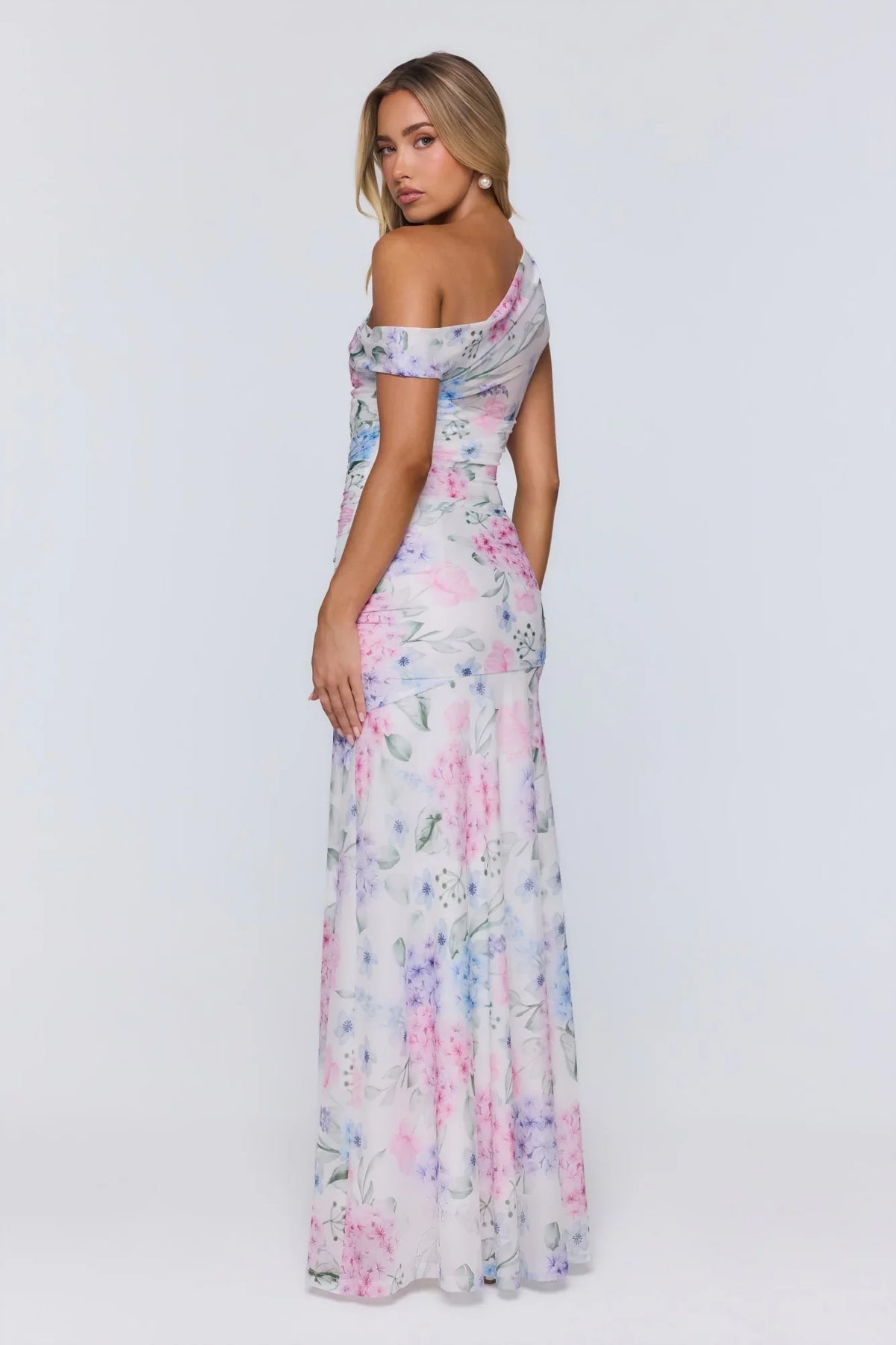 Soft Launch Energy Mesh Off Shoulder Maxi Dress Floral