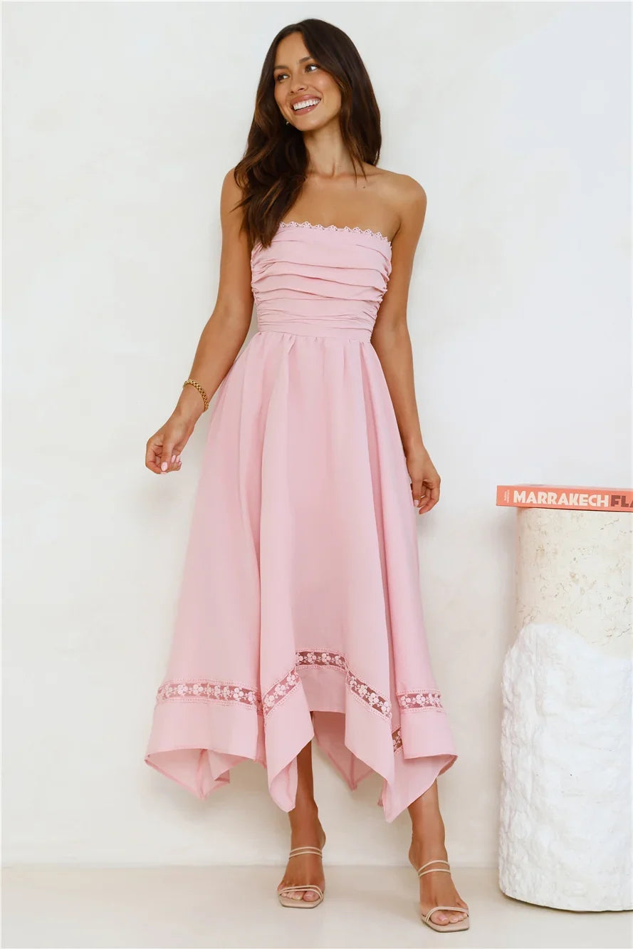 Clarissa Strapless Midi Dress Pink