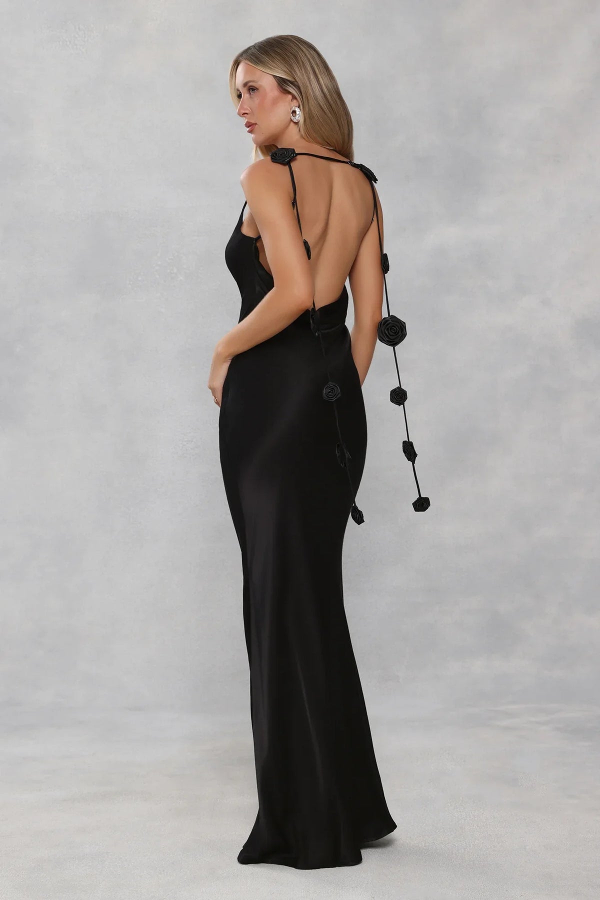 The Flora Satin Maxi Dress Black