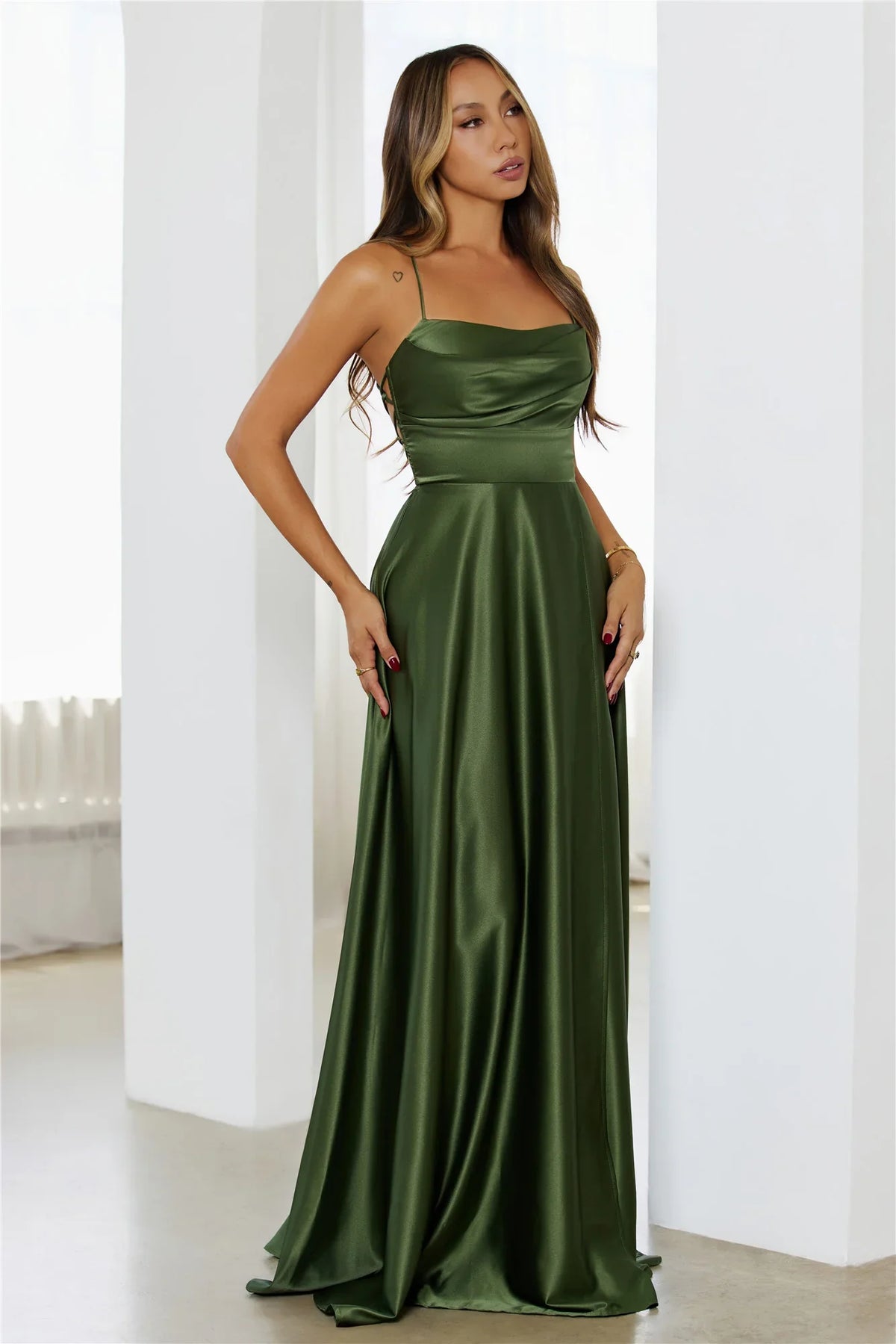 Soft Dressing Satin Maxi Dress Green