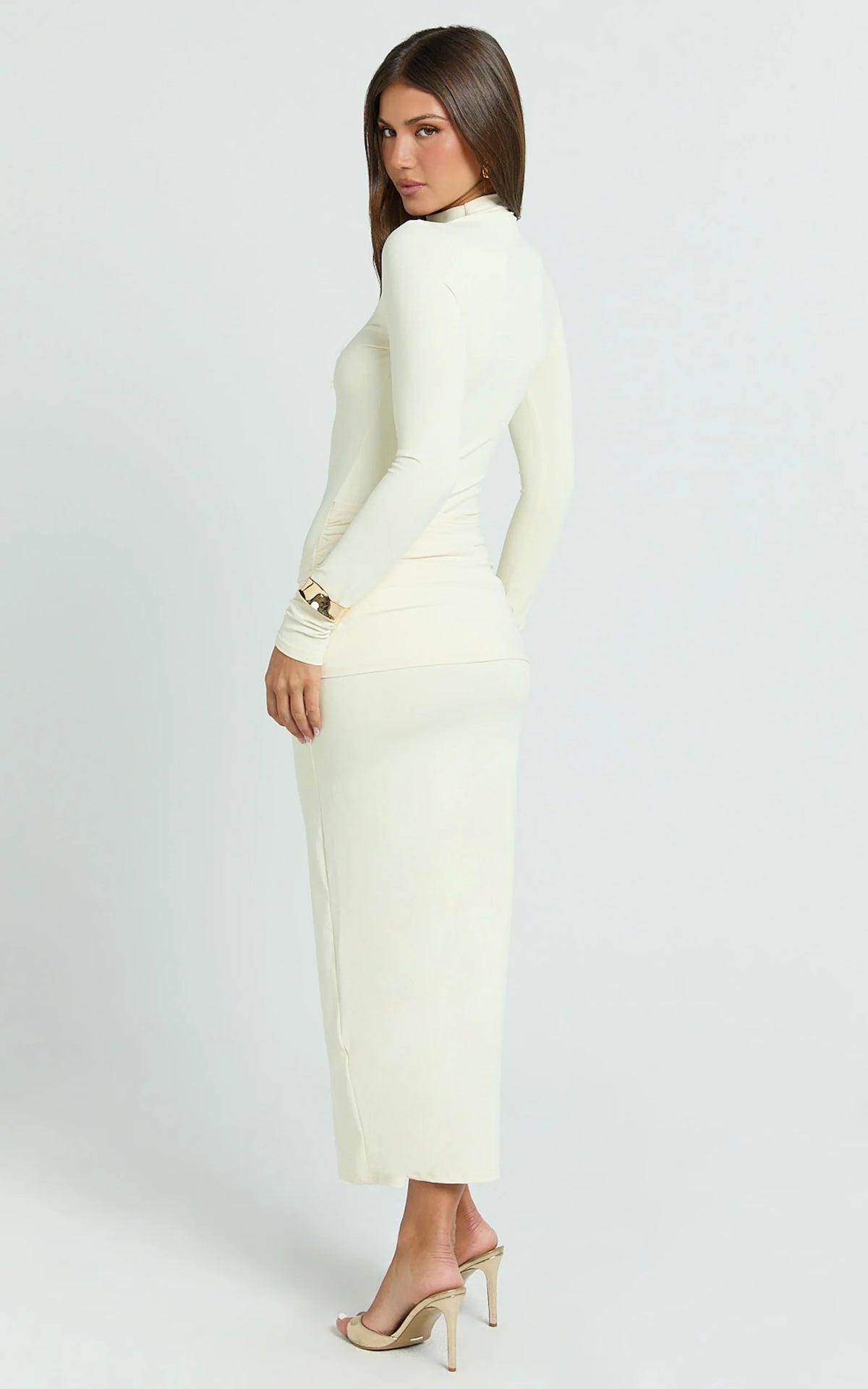 Amelita Midi Dress - Long Sleeve Knot Detail Dress in Cream