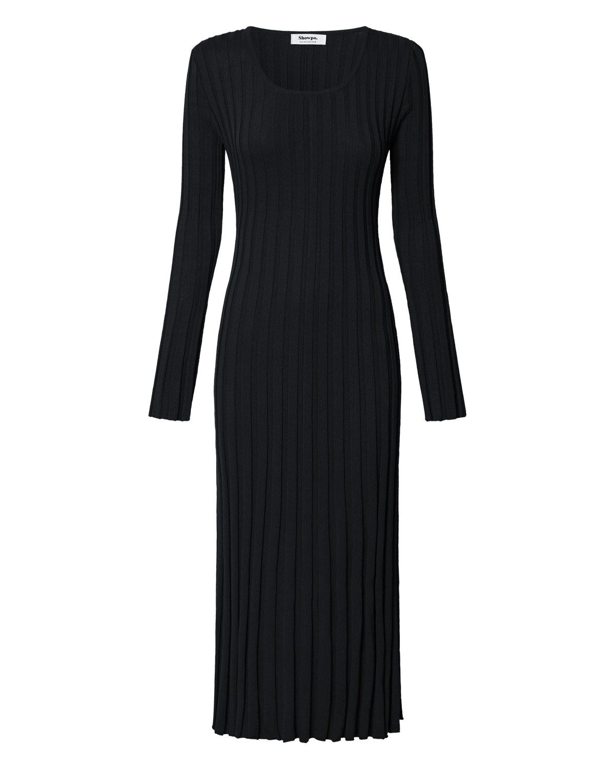 Blaire Midi Dress - Long Sleeve Tie Back Flare Dress in Black