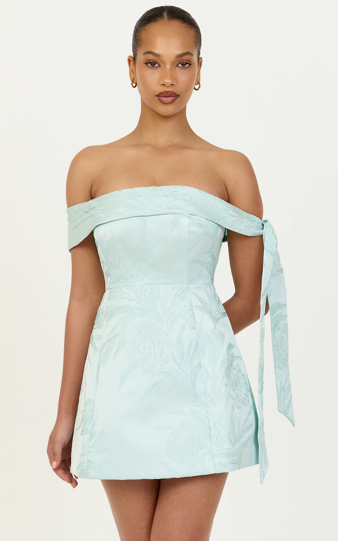 Cora Mini Dress - Off Shoulder Tie Detail Dress in Mint