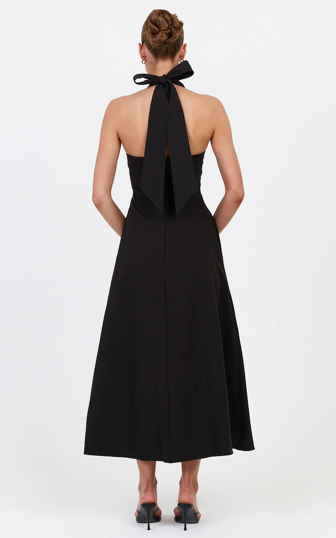 Karissa Midi Dress - Halter Neck Fit and Flare Midi Dress in Black