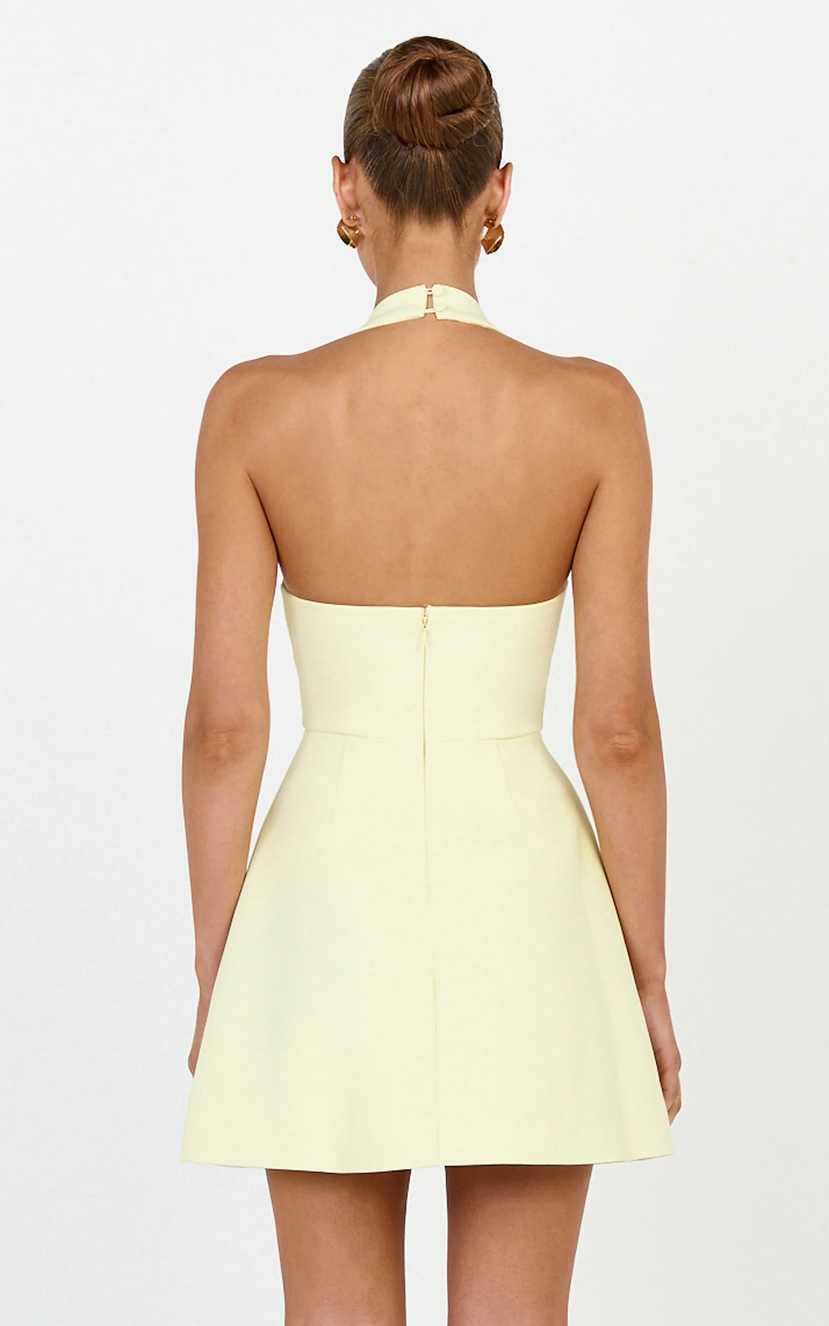 Leilani Mini Dress - Plunge Gold Hardware Fit and Flare Dress in Lemon