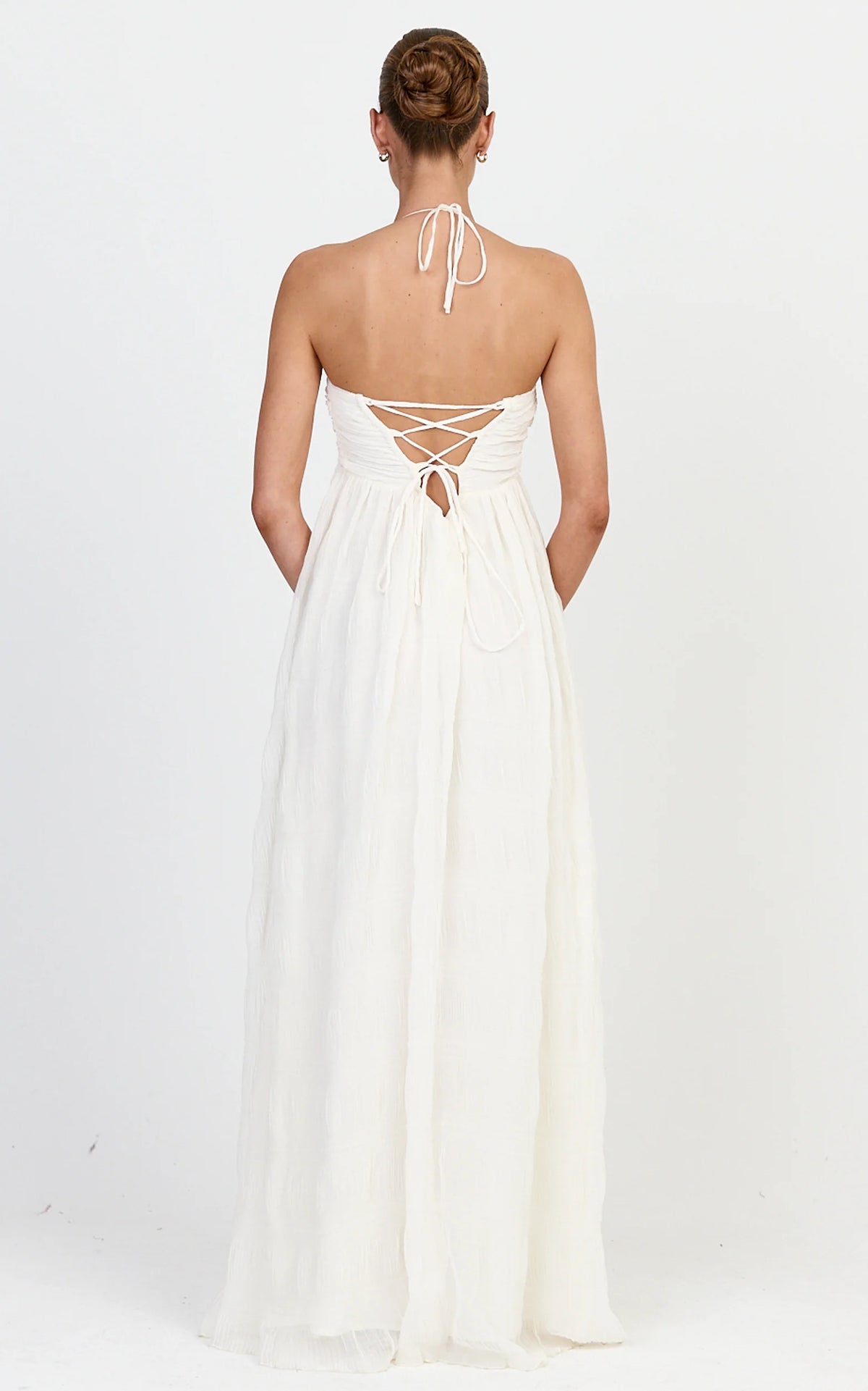 Lani Maxi Dress - Lace Back Shirred Maxi Dress in Cream