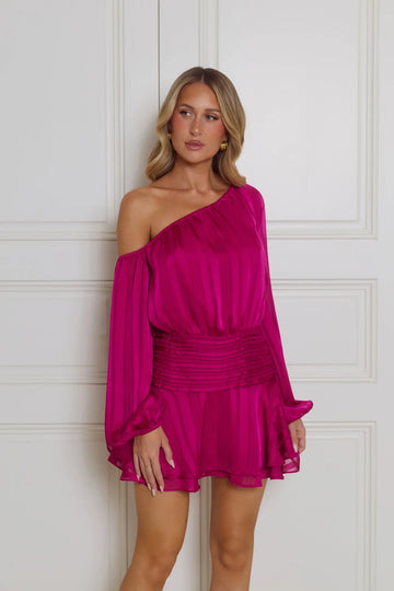 Cheeky Vibe Off Shoulder Mini Dress Magenta