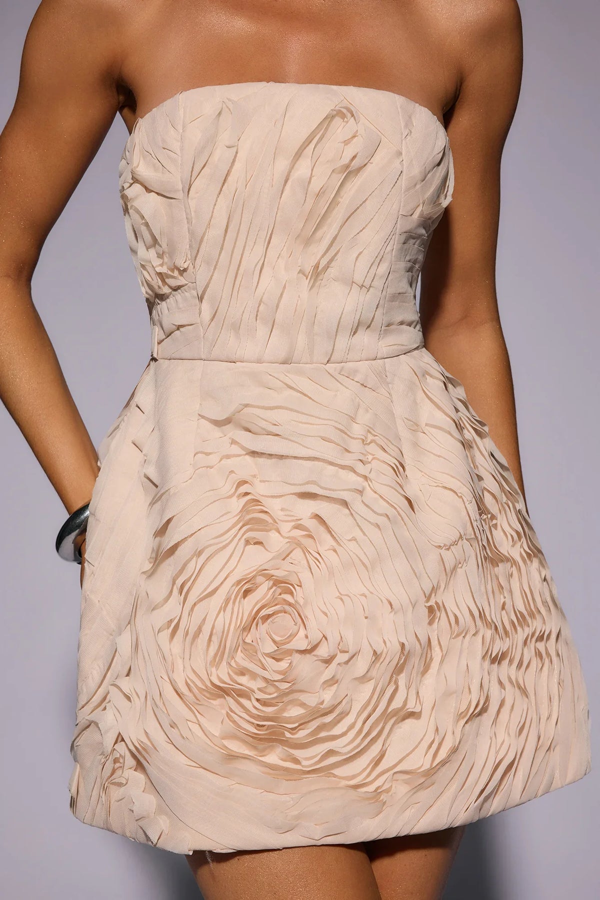 Layers Of Roses Strapless Mini Dress Cream