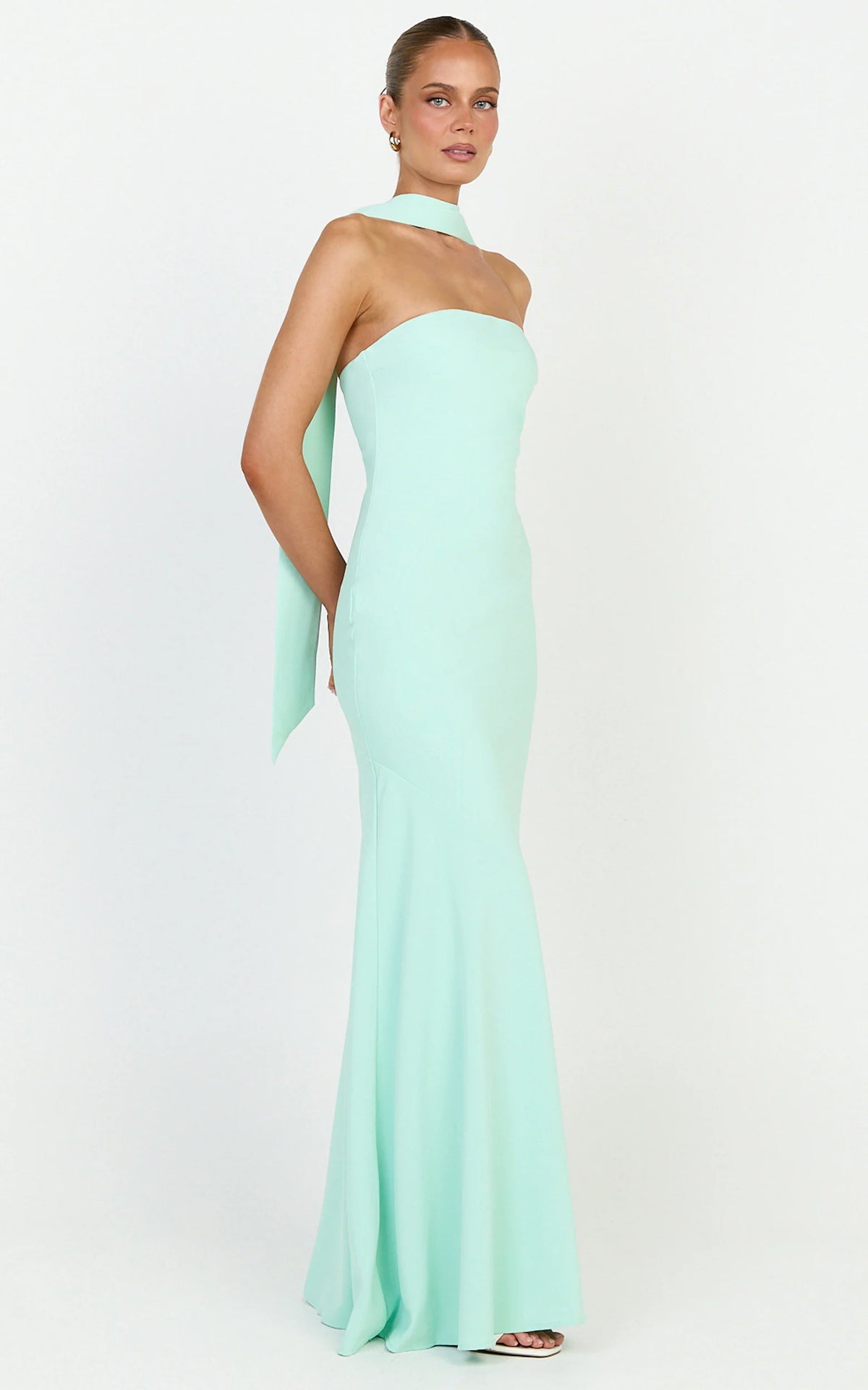 Lolly Maxi Dress - Strapless Bias Column Dress with Scarf in Mint