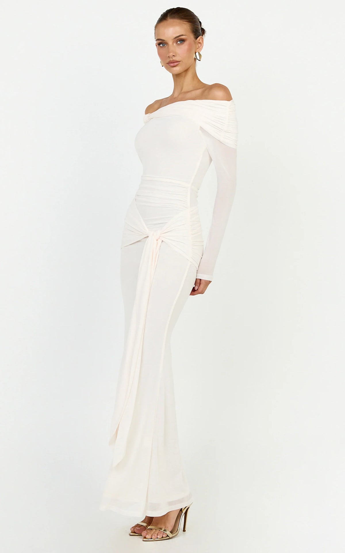 Waverly Maxi Dress - Long Sleeve Off Shoulder Dress in Cream