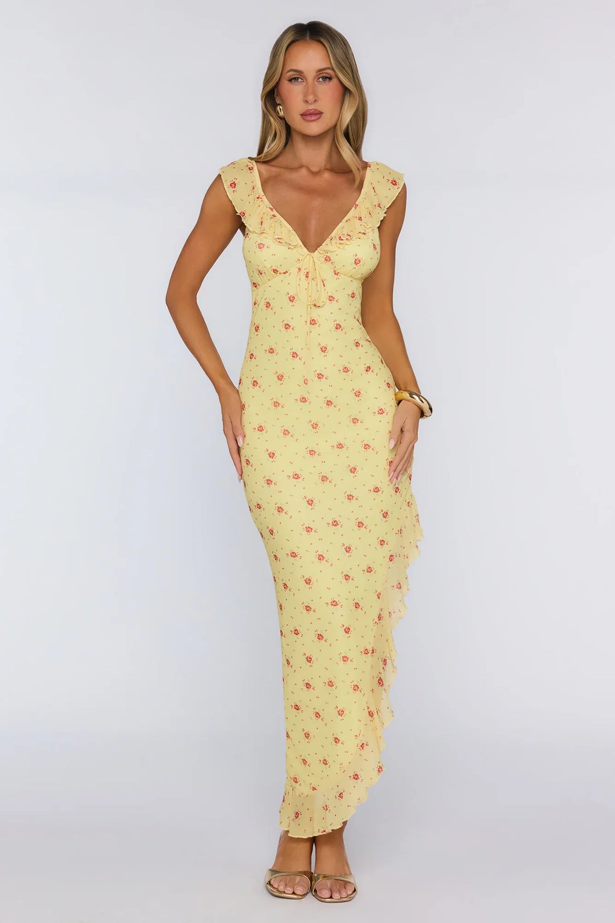 Polished Intentions Mesh Maxi Dress Yellow
