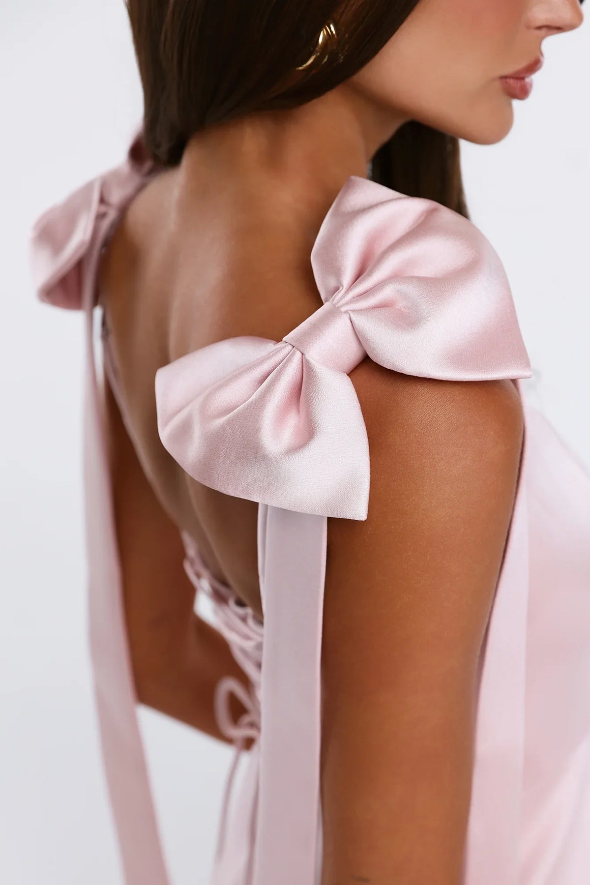 Dusk Bloom Satin Mini Dress Blush