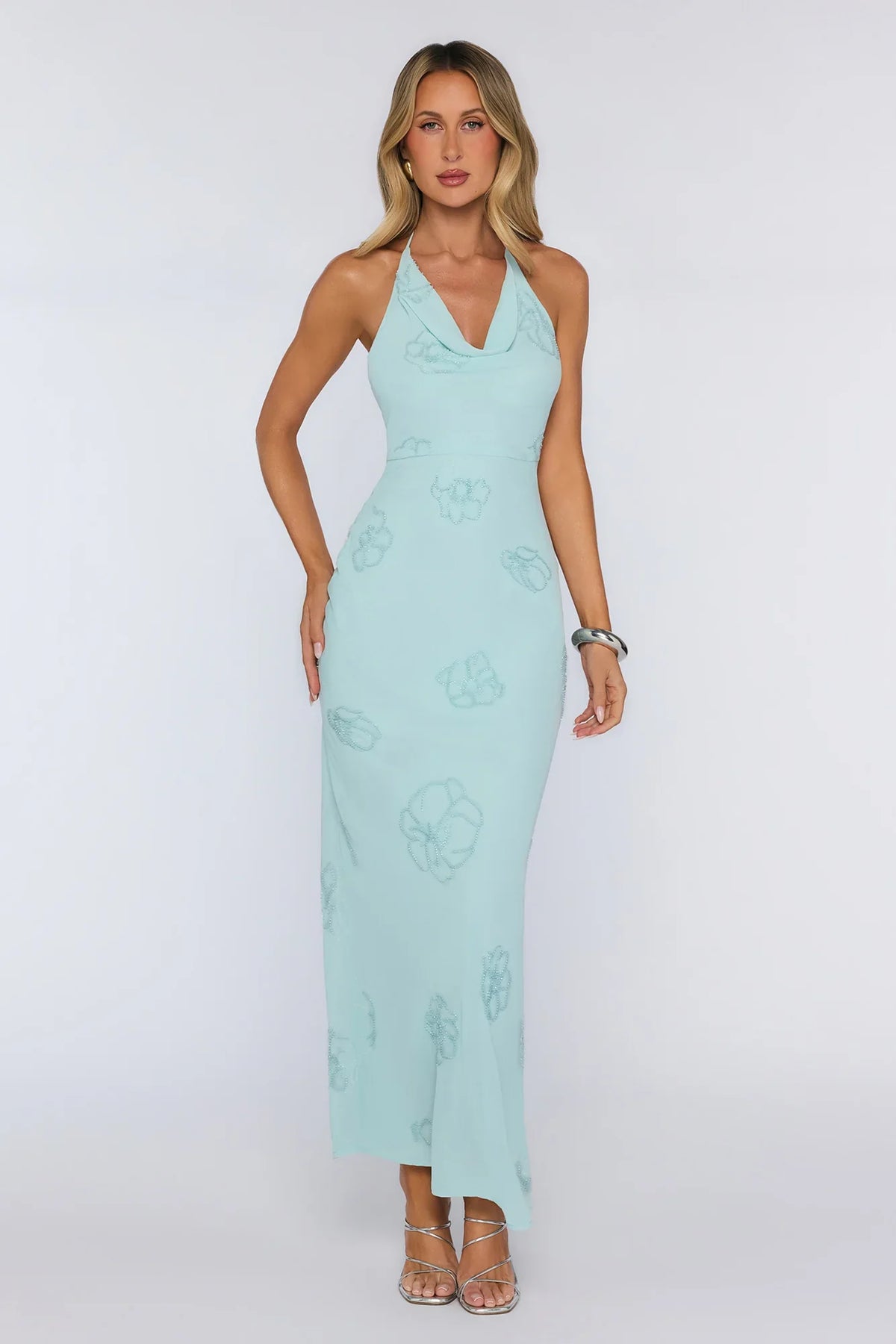 Soft Glow Up Halter Maxi Dress Aqua