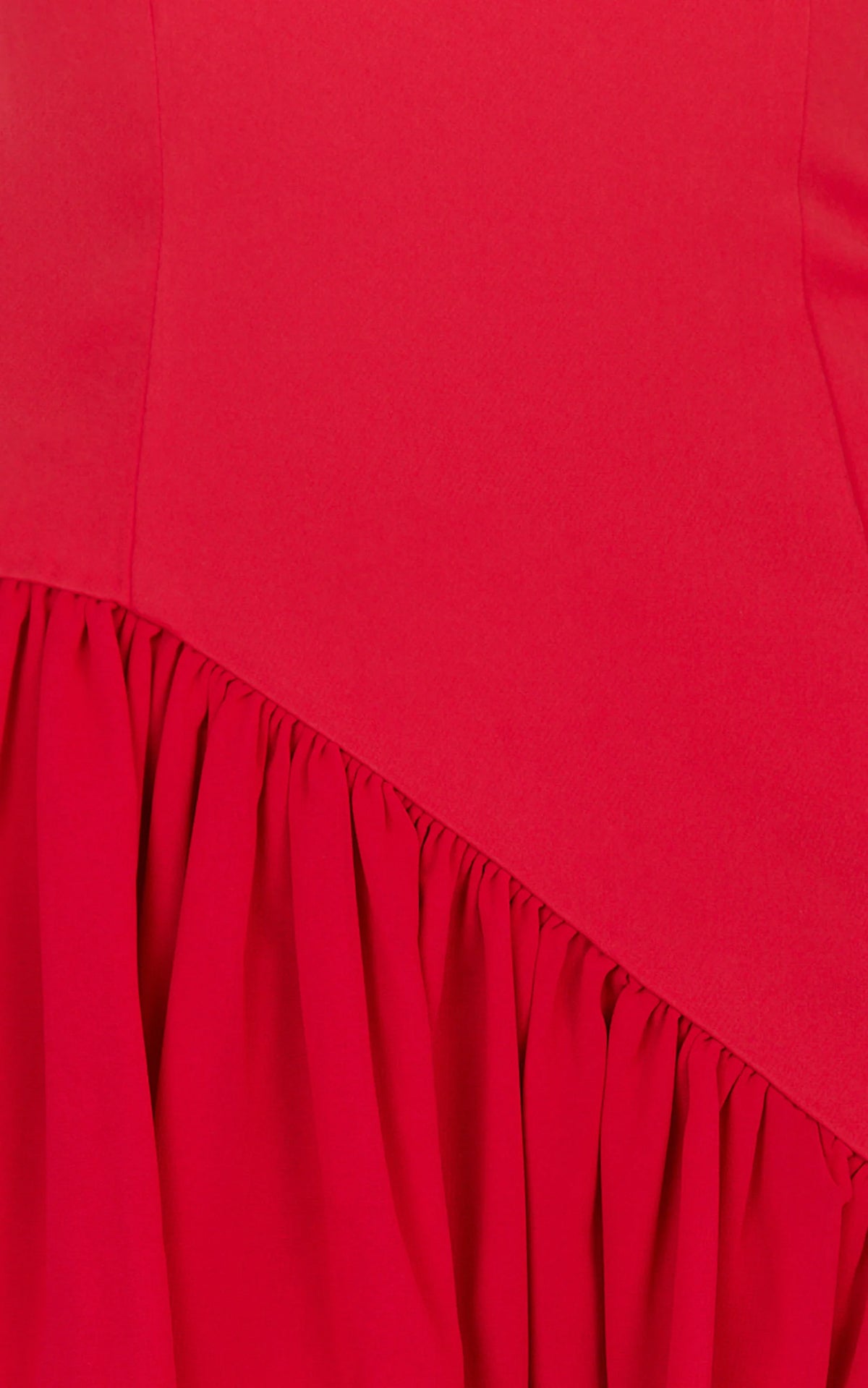 Calla Mini Dress - Strapless Gathered Asymmetric Dropped Waist Dress in Red